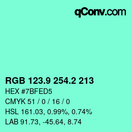 カラーコード: RGB 123.9 254.2 213 | qconv.com