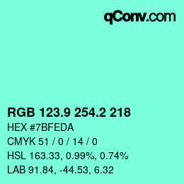 カラーコード: RGB 123.9 254.2 218 | qconv.com