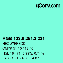 カラーコード: RGB 123.9 254.2 221 | qconv.com