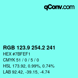 カラーコード: RGB 123.9 254.2 241 | qconv.com