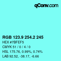 カラーコード: RGB 123.9 254.2 245 | qconv.com