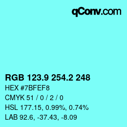 カラーコード: RGB 123.9 254.2 248 | qconv.com