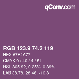 カラーコード: RGB 123.9 74.2 119 | qconv.com