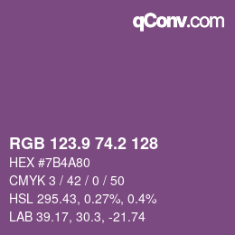 カラーコード: RGB 123.9 74.2 128 | qconv.com