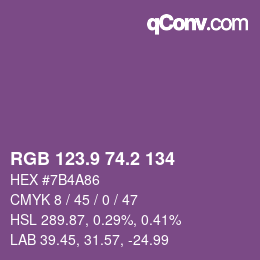 カラーコード: RGB 123.9 74.2 134 | qconv.com