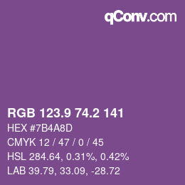 カラーコード: RGB 123.9 74.2 141 | qconv.com
