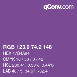 カラーコード: RGB 123.9 74.2 148 | qconv.com