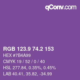 カラーコード: RGB 123.9 74.2 153 | qconv.com