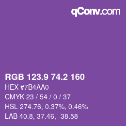 カラーコード: RGB 123.9 74.2 160 | qconv.com