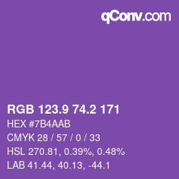 カラーコード: RGB 123.9 74.2 171 | qconv.com