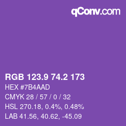 カラーコード: RGB 123.9 74.2 173 | qconv.com