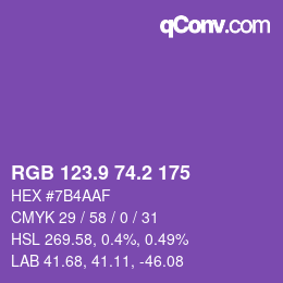 カラーコード: RGB 123.9 74.2 175 | qconv.com