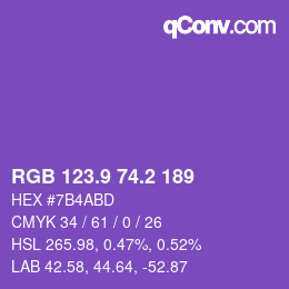 カラーコード: RGB 123.9 74.2 189 | qconv.com