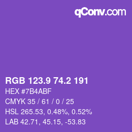 カラーコード: RGB 123.9 74.2 191 | qconv.com