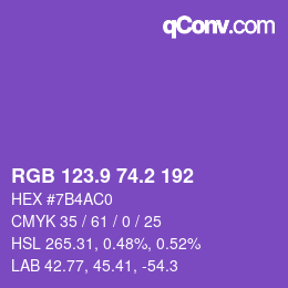 カラーコード: RGB 123.9 74.2 192 | qconv.com