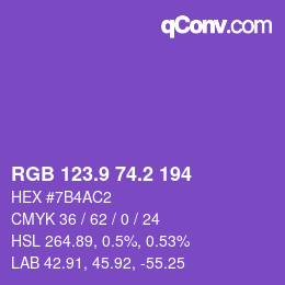 カラーコード: RGB 123.9 74.2 194 | qconv.com