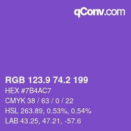 カラーコード: RGB 123.9 74.2 199 | qconv.com