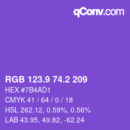 カラーコード: RGB 123.9 74.2 209 | qconv.com