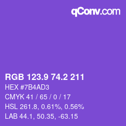 カラーコード: RGB 123.9 74.2 211 | qconv.com