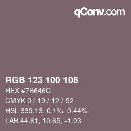 カラーコード: RGB 123 100 108 | qconv.com