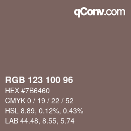 Código de color: RGB 123 100 96 | qconv.com