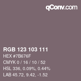 Color code: RGB 123 103 111 | qconv.com
