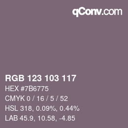 Color code: RGB 123 103 117 | qconv.com