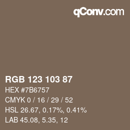 カラーコード: RGB 123 103 87 | qconv.com