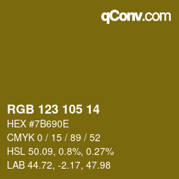 Color code: RGB 123 105 14 | qconv.com