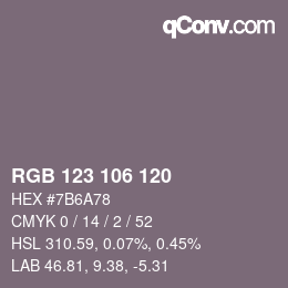 Color code: RGB 123 106 120 | qconv.com