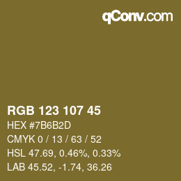 Color code: RGB 123 107 45 | qconv.com