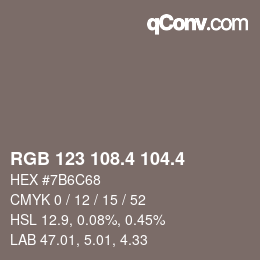 カラーコード: RGB 123 108.4 104.4 | qconv.com