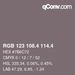 カラーコード: RGB 123 108.4 114.4 | qconv.com