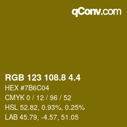 カラーコード: RGB 123 108.8 4.4 | qconv.com
