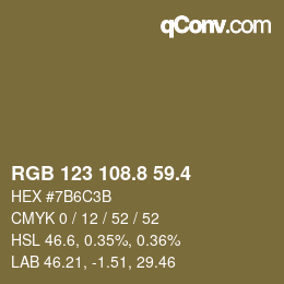 カラーコード: RGB 123 108.8 59.4 | qconv.com