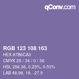 颜色代码: RGB 123 108 163 | qconv.com