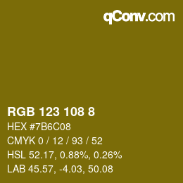 Color code: RGB 123 108 8 | qconv.com