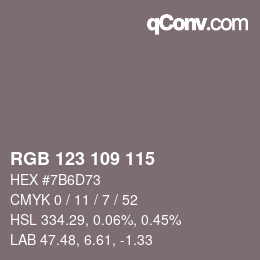 Color code: RGB 123 109 115 | qconv.com