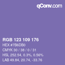 Color code: RGB 123 109 176 | qconv.com