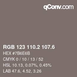 カラーコード: RGB 123 110.2 107.6 | qconv.com
