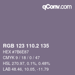 カラーコード: RGB 123 110.2 135 | qconv.com
