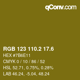 カラーコード: RGB 123 110.2 17.6 | qconv.com