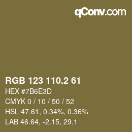 カラーコード: RGB 123 110.2 61 | qconv.com