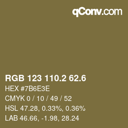 カラーコード: RGB 123 110.2 62.6 | qconv.com