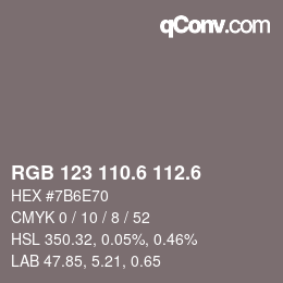 カラーコード: RGB 123 110.6 112.6 | qconv.com
