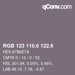 カラーコード: RGB 123 110.6 122.6 | qconv.com