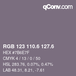 カラーコード: RGB 123 110.6 127.6 | qconv.com