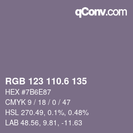 カラーコード: RGB 123 110.6 135 | qconv.com