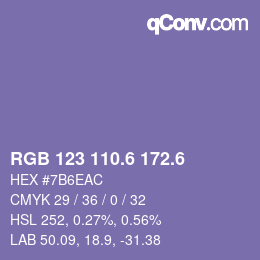 カラーコード: RGB 123 110.6 172.6 | qconv.com