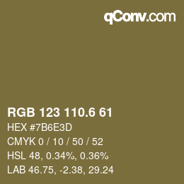 カラーコード: RGB 123 110.6 61 | qconv.com